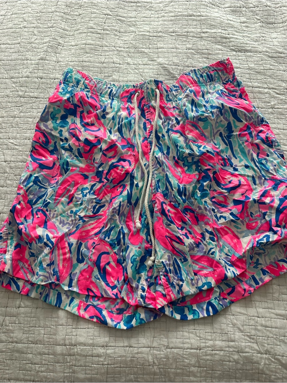 Lilly Pulitzer Neon Pink & Blue Printed Athletic Drawstring Shorts